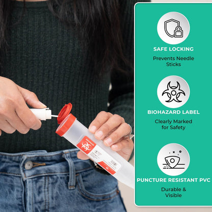 Sharps-Shuttle – Einweg-Reisebehälter für scharfe Gegenstände, Nadeln und Spritzen – Tragbare kleine Nadelentsorgungsbehälter mit Verschlussdeckel, durchstichsicher, 6er-Pack