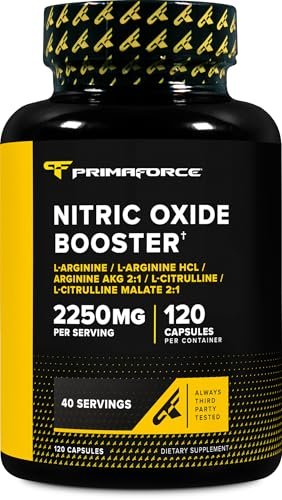 Primaforce Stickstoffmonoxid-Booster (2.250 mg, 120 Kapseln) - 40 Portionen für Pre-Workout und Post-Workout