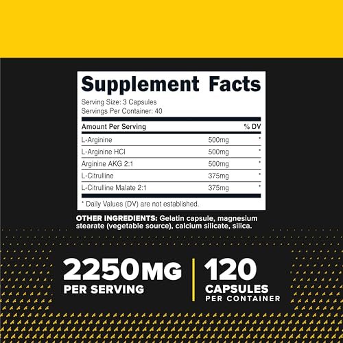 Primaforce Stickstoffmonoxid-Booster (2.250 mg, 120 Kapseln) - 40 Portionen für Pre-Workout und Post-Workout