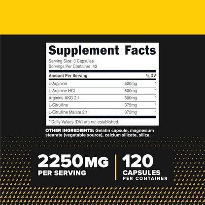 Primaforce Stickstoffmonoxid-Booster (2.250 mg, 120 Kapseln) - 40 Portionen für Pre-Workout und Post-Workout