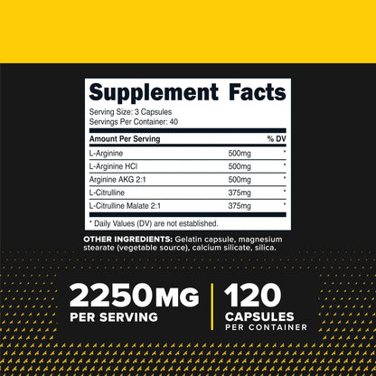Primaforce Stickstoffmonoxid-Booster (2.250 mg, 120 Kapseln) - 40 Portionen für Pre-Workout und Post-Workout
