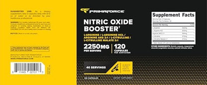 Primaforce Stickstoffmonoxid-Booster (2.250 mg, 120 Kapseln) - 40 Portionen für Pre-Workout und Post-Workout