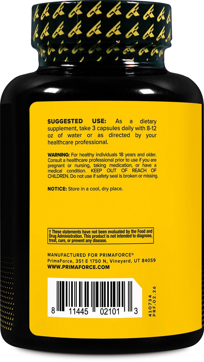 Primaforce Stickstoffmonoxid-Booster (2.250 mg, 120 Kapseln) - 40 Portionen für Pre-Workout und Post-Workout
