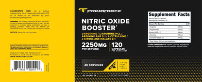 Primaforce Stickstoffmonoxid-Booster (2.250 mg, 120 Kapseln) - 40 Portionen für Pre-Workout und Post-Workout