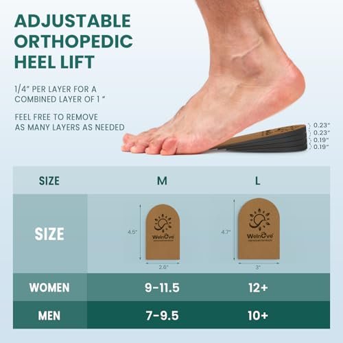 Verstellbare Fersenerhöhungseinlagen für Schuhe – Welnove 4 Schichten Orthopädische Schuherhöhungen für Frauen bei Beinlängendifferenz und Fersenschmerzen (Braun, Größe M, 2er-Pack)