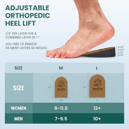 Verstellbare Fersenerhöhungseinlagen für Schuhe – Welnove 4 Schichten Orthopädische Schuherhöhungen für Frauen bei Beinlängendifferenz und Fersenschmerzen (Braun, Größe M, 2er-Pack)