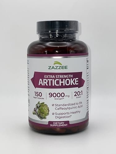 Zazzee Artischocke 20:1 Extrakt mit 5% Kaffeesäure, 150 vegane Kapseln, 5-Monatsvorrat, Cynara Scolymus, Verdauungs- und Leber-Detox-Unterstützung, Nahrungsergänzungsmittel, Non-GMO, Hergestellt in den USA