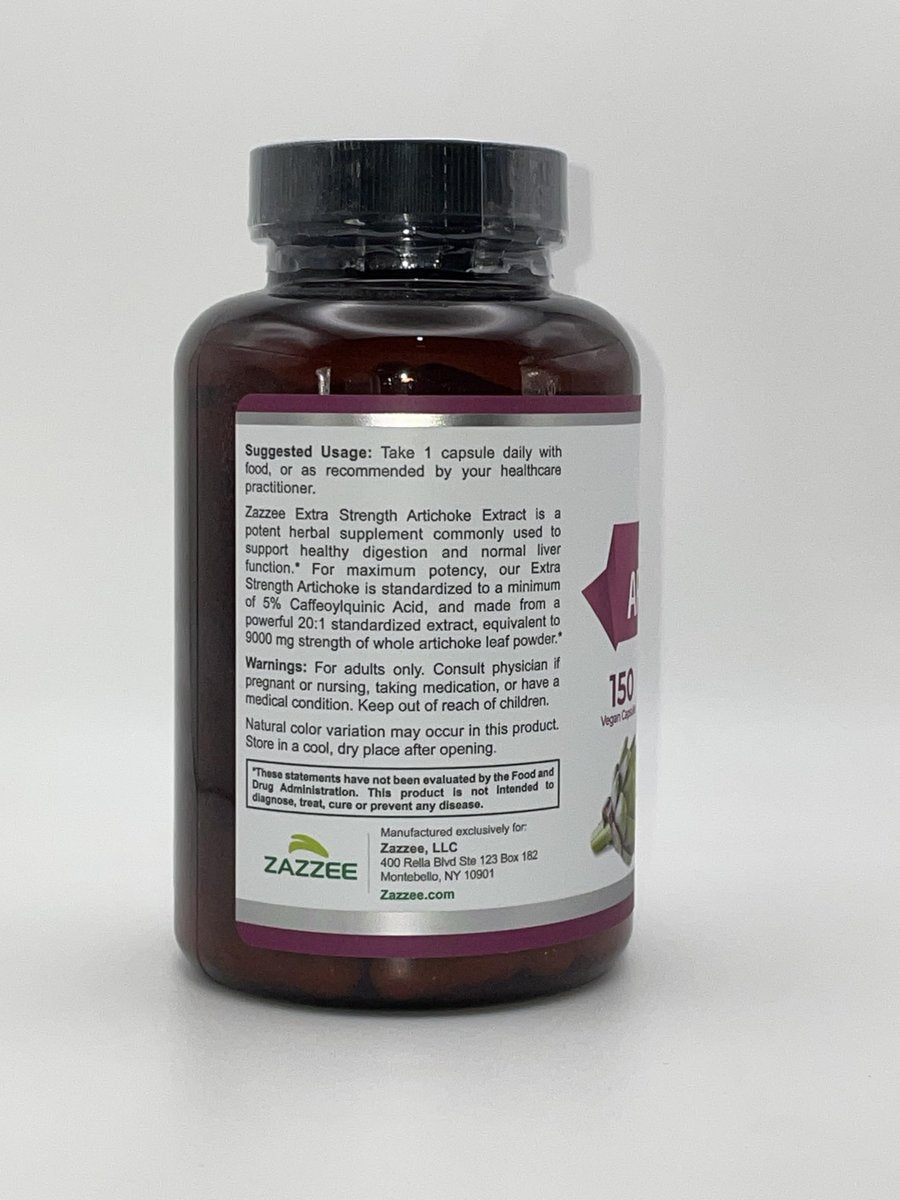 Zazzee Artischocke 20:1 Extrakt mit 5% Kaffeesäure, 150 vegane Kapseln, 5-Monatsvorrat, Cynara Scolymus, Verdauungs- und Leber-Detox-Unterstützung, Nahrungsergänzungsmittel, Non-GMO, Hergestellt in den USA