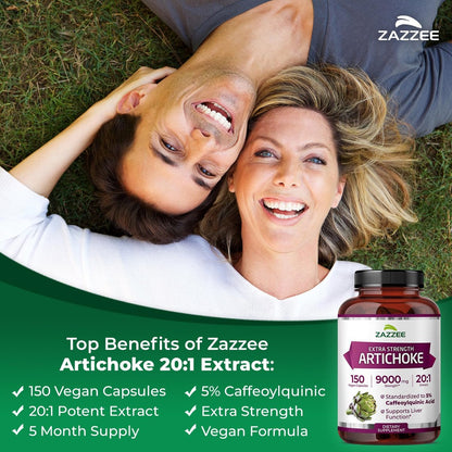 Zazzee Artischocke 20:1 Extrakt mit 5% Kaffeesäure, 150 vegane Kapseln, 5-Monatsvorrat, Cynara Scolymus, Verdauungs- und Leber-Detox-Unterstützung, Nahrungsergänzungsmittel, Non-GMO, Hergestellt in den USA