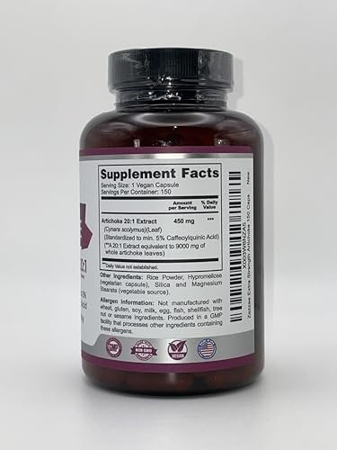 Zazzee Artischocke 20:1 Extrakt mit 5% Kaffeesäure, 150 vegane Kapseln, 5-Monatsvorrat, Cynara Scolymus, Verdauungs- und Leber-Detox-Unterstützung, Nahrungsergänzungsmittel, Non-GMO, Hergestellt in den USA