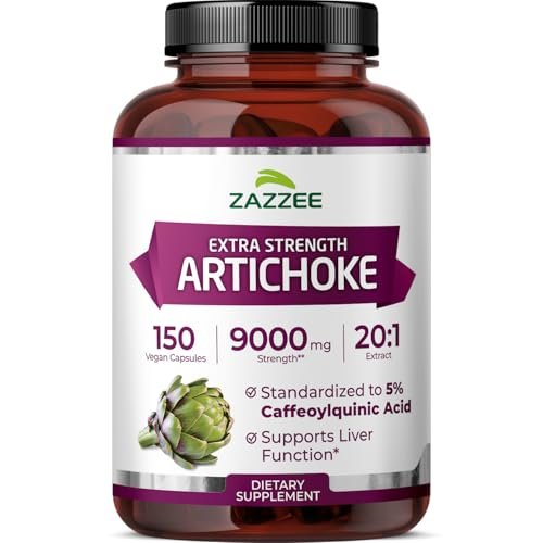 Zazzee Artischocke 20:1 Extrakt mit 5% Kaffeesäure, 150 vegane Kapseln, 5-Monatsvorrat, Cynara Scolymus, Verdauungs- und Leber-Detox-Unterstützung, Nahrungsergänzungsmittel, Non-GMO, Hergestellt in den USA