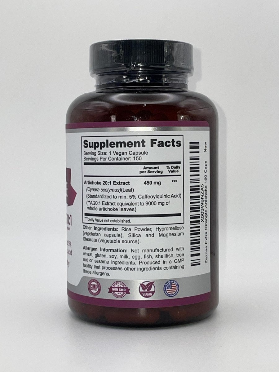 Zazzee Artischocke 20:1 Extrakt mit 5% Kaffeesäure, 150 vegane Kapseln, 5-Monatsvorrat, Cynara Scolymus, Verdauungs- und Leber-Detox-Unterstützung, Nahrungsergänzungsmittel, Non-GMO, Hergestellt in den USA