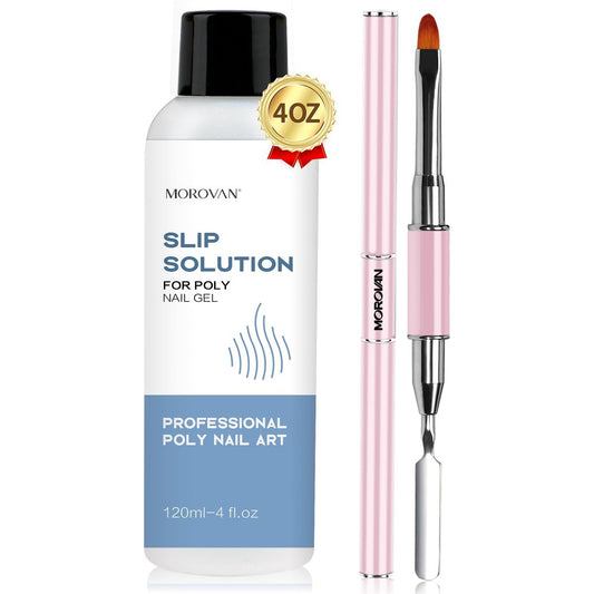 Morovan Poly Gel Slip Solution Kit: 4oz Gleitlösung für Polygel-Nägel mit doppelseitigem Pinsel und Schieber – Anfängerfreundlich