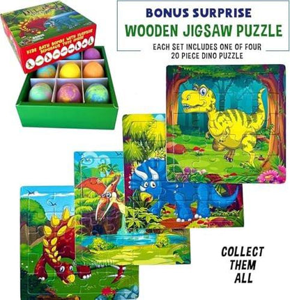 Badeier für Kinder mit Überraschungsspielzeug und Dinosaurier-Puzzle – Set mit 9 organischen Dino-Ei-Badeiern mit reichhaltigem Schaum, Geburtstagsgeschenke für Kinder