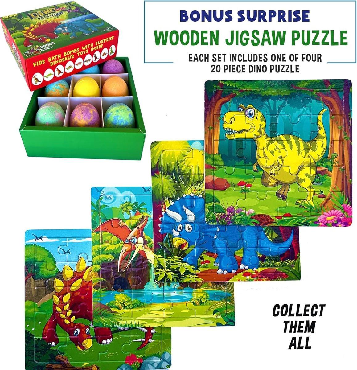 Badeier für Kinder mit Überraschungsspielzeug und Dinosaurier-Puzzle – Set mit 9 organischen Dino-Ei-Badeiern mit reichhaltigem Schaum, Geburtstagsgeschenke für Kinder