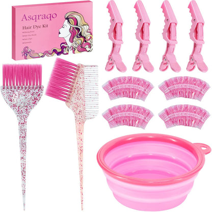 Asqraqo 11-teiliges Haarfärbeset - Professionelle Salonwerkzeuge für DIY-Mischungen, inklusive Clips, Schüssel, Färbepinsel, Ohrenschützer - Perfekt zum Bleichen und Färben