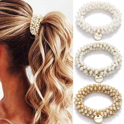 Fashey Perlen-Haarband – Schicke Scrunchies mit Perlen für stilvolle Frauen (3er-Pack)