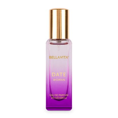 BellaVita Luxury DATE Eau de Parfum Travel Size 20 ml – Langanhaltendes Mini-Parfüm für Frauen mit Noten von roten Früchten, rosa Pfeffer & Jasmin – Taschenparfüm, tierversuchsfrei