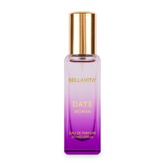 BellaVita Luxury DATE Eau de Parfum Travel Size 20 ml – Langanhaltendes Mini-Parfüm für Frauen mit Noten von roten Früchten, rosa Pfeffer & Jasmin – Taschenparfüm, tierversuchsfrei
