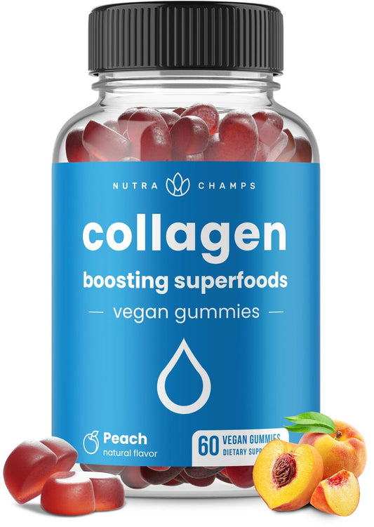 NutraChamps Collagen Boosting Gummies – Vegane Kollagen-Booster Gummibärchen für Frauen und Männer, 60 Pfirsich-Vitamin-Gummis