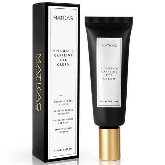 MATKAS Korean Vitamin C Augencreme gegen dunkle Ringe und Schwellungen 0,5 Fl. Oz. - Aufhellende Augencreme mit Koffein für müde Augen, Koreanische Augenpflege Feuchtigkeitscreme, Koffein Serum