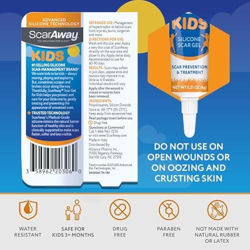 ScarAway Kids Silikon-Narbengel, 100% medizinische Qualität, hilft bei der Verbesserung von Größe, Farbe und Textur hypertropher und Keloide Narben im Gesicht und am Körper durch Verletzungen, Verbrennungen und Operationen, wasserbeständig, klar, 6 g