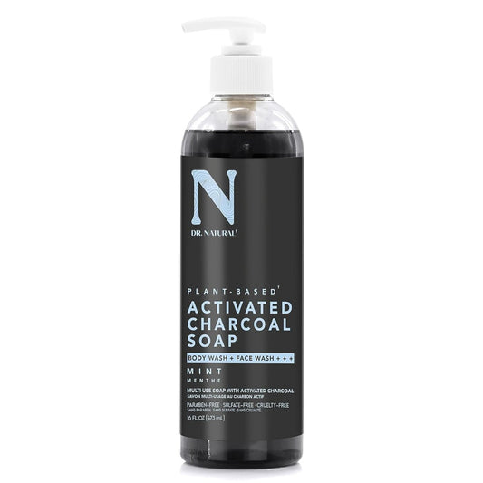 Dr. Natural Aktivkohle-Flüssigseife – Bekämpft Akne und Hautunreinheiten – Tiefenreinigendes Duschgel – Sanfte Körperseife für klare Haut – Minze – 473 ml