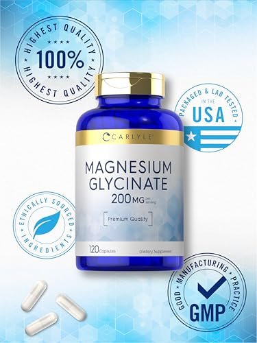 Carlyle Magnesium Glycinat 200 mg | 120 Kapseln | Nicht-GVO & Glutenfrei | Magnesiumpräparat