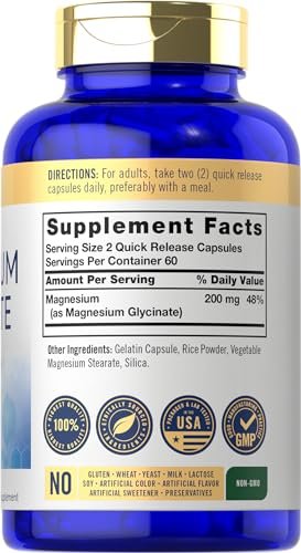 Carlyle Magnesium Glycinat 200 mg | 120 Kapseln | Nicht-GVO & Glutenfrei | Magnesiumpräparat