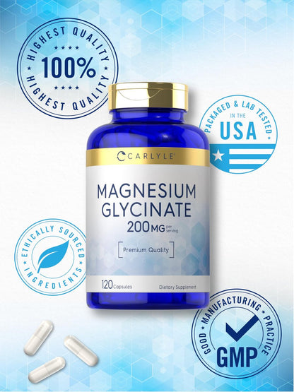 Carlyle Magnesium Glycinat 200 mg | 120 Kapseln | Nicht-GVO & Glutenfrei | Magnesiumpräparat
