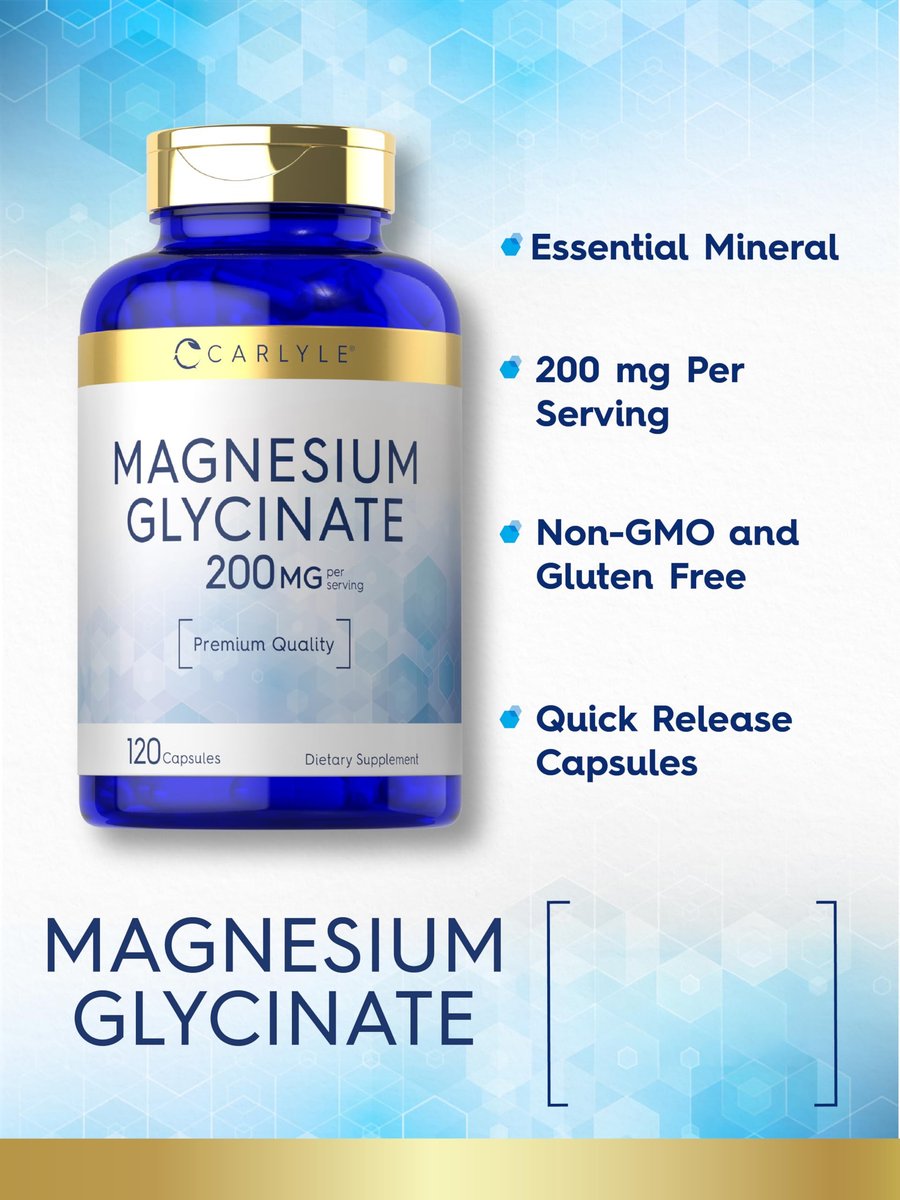 Carlyle Magnesium Glycinat 200 mg | 120 Kapseln | Nicht-GVO & Glutenfrei | Magnesiumpräparat