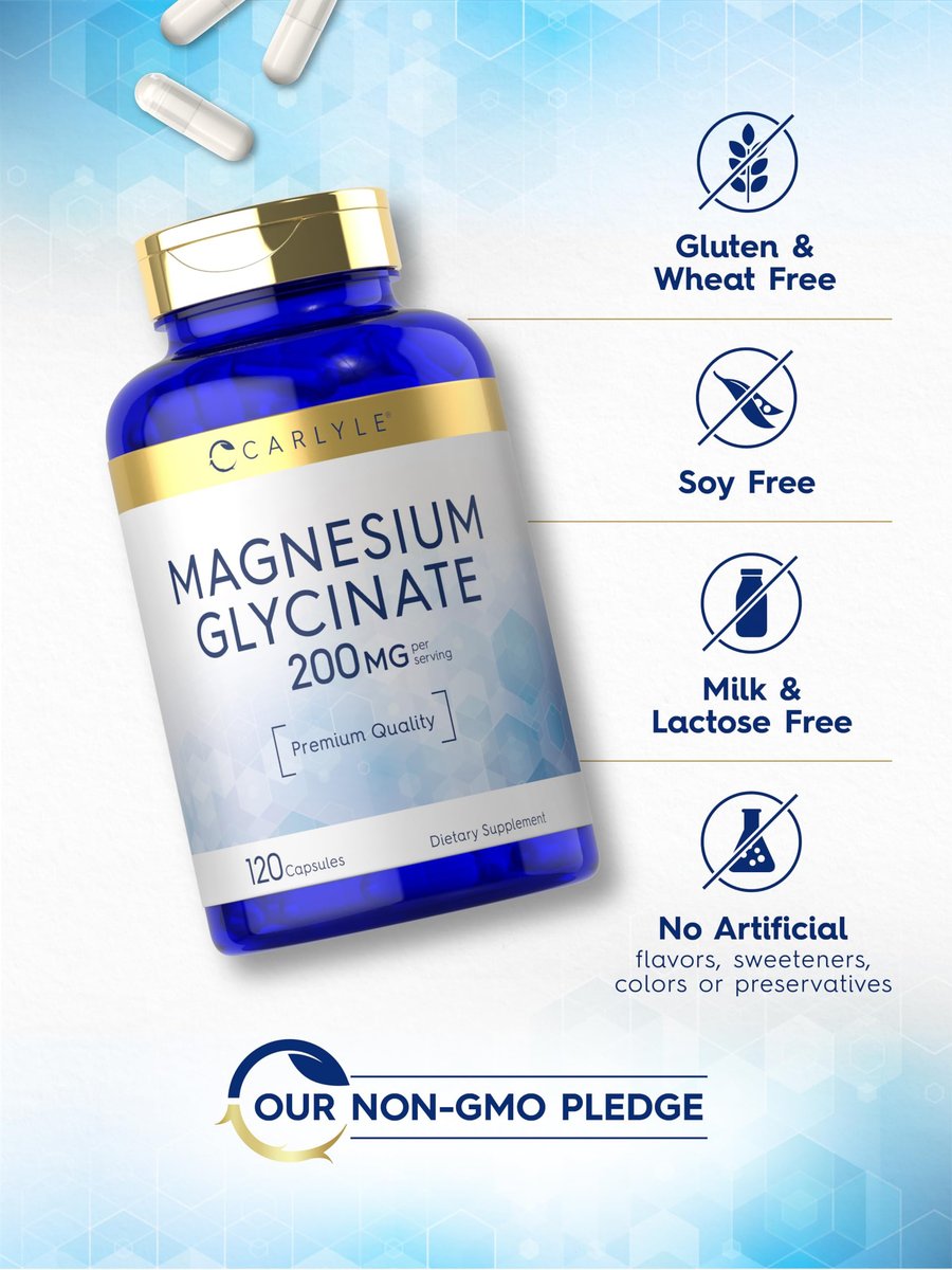 Carlyle Magnesium Glycinat 200 mg | 120 Kapseln | Nicht-GVO & Glutenfrei | Magnesiumpräparat