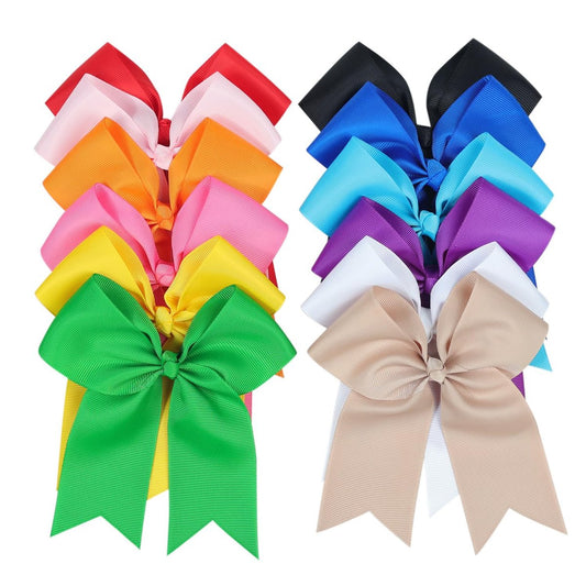 12er-Pack 5-Zoll Große Cheerleader-Schleifen aus Grosgrain-Band mit Alligator-Haarklammern - Stilvolle Haaraccessoires für kleine Mädchen, Teenager und Cheerleader