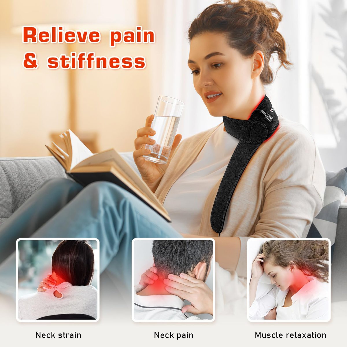 Rotlicht-Therapie-Gürtel für den Hals – Nahinfrarot-Lichttherapie-Gürtel, tragbarer Infrarot-Nackenwickel mit Timer, zur Kinnstraffung und Schmerzlinderung, für Nacken, Hände, Handgelenke, Beine, Geschenk für Frauen und Männer