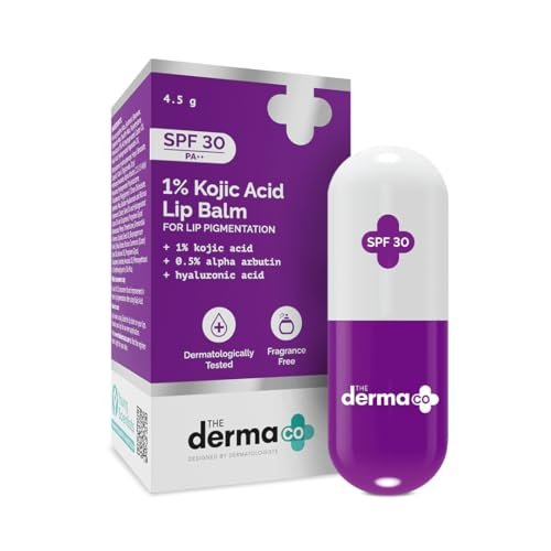 The Derma Co 1% Kojic Acid Lip Balm mit Alpha Arbutin & Hyaluronsäure – Pflegender Lippenbalsam gegen Pigmentierung, für trockene & dunkle Lippen, 4,5 g