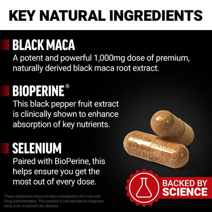 Force Factor Black Maca Wurzel Ergänzung für Männer, 1000 mg Maca Negra Extrakt für Energie, hormonelles Gleichgewicht & Vitalität, verbesserte Absorption mit BioPerine, 90 Kapseln