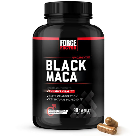 Force Factor Black Maca Wurzel Ergänzung für Männer, 1000 mg Maca Negra Extrakt für Energie, hormonelles Gleichgewicht & Vitalität, verbesserte Absorption mit BioPerine, 90 Kapseln