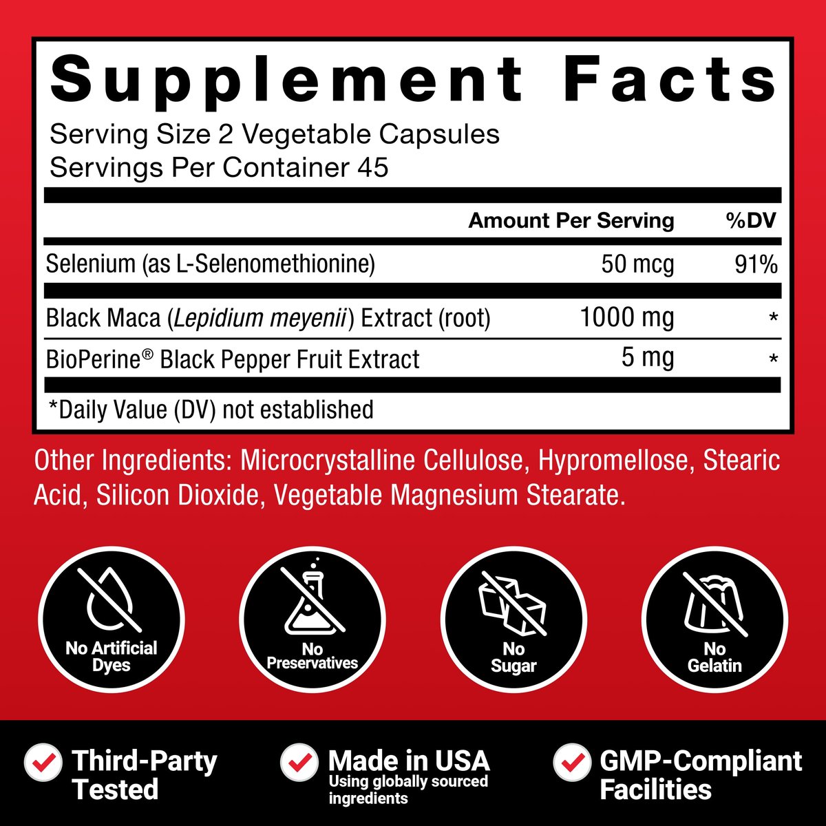Force Factor Black Maca Wurzel Ergänzung für Männer, 1000 mg Maca Negra Extrakt für Energie, hormonelles Gleichgewicht & Vitalität, verbesserte Absorption mit BioPerine, 90 Kapseln