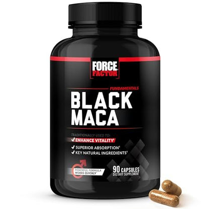 Force Factor Black Maca Wurzel Ergänzung für Männer, 1000 mg Maca Negra Extrakt für Energie, hormonelles Gleichgewicht & Vitalität, verbesserte Absorption mit BioPerine, 90 Kapseln