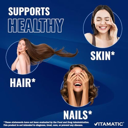 Vitamatic Biotin 10.000 mcg (10 mg) für stärkeres Haar, Haut und Nägel – 365 vegane Tabletten – auch bekannt als Vitamin B7