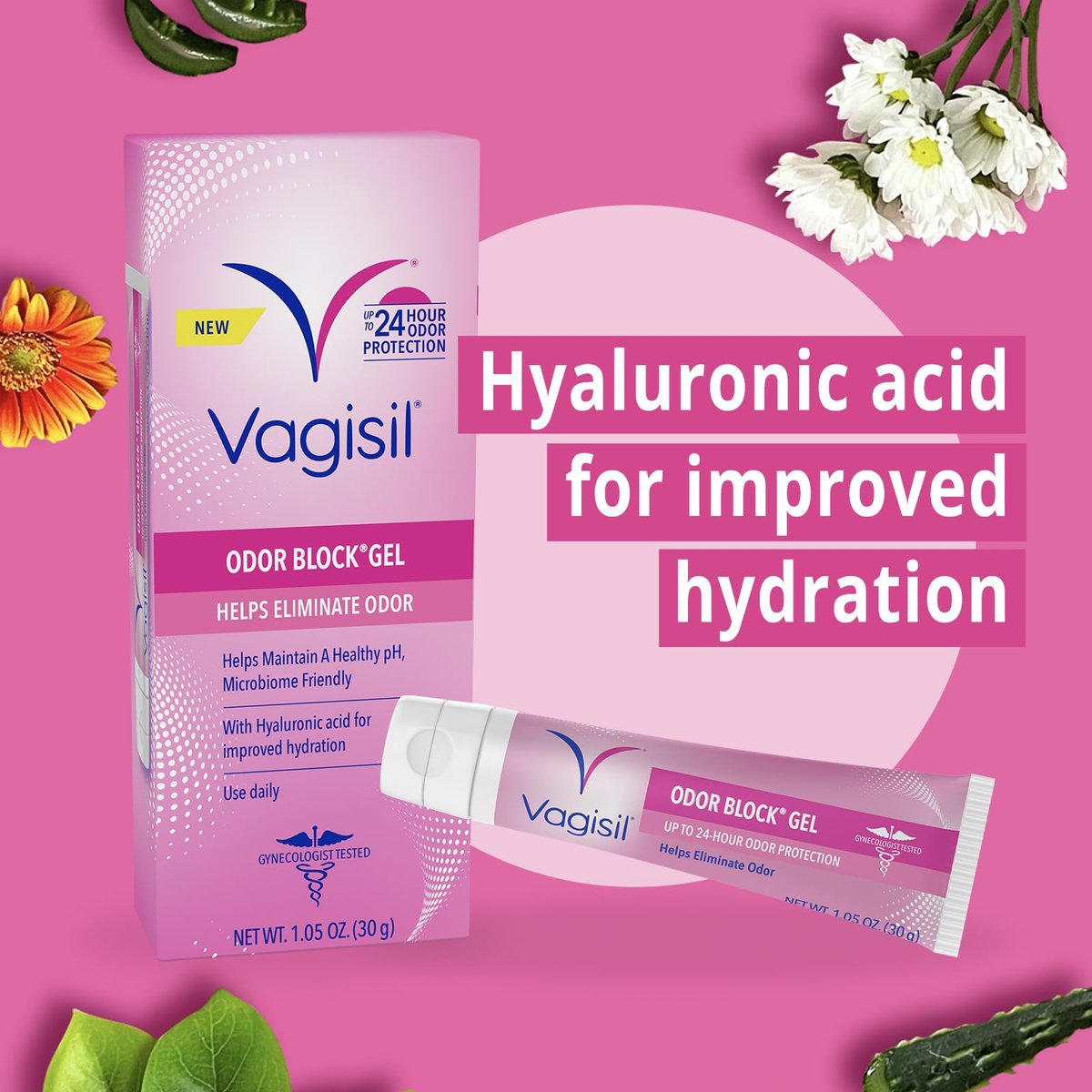 Vagisil Odor Block Gel mit Hyaluronsäure für die Vaginalgesundheit, gynäkologisch getestet, hypoallergen, 29,8 g (1 Stück)