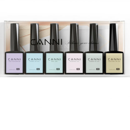 CANNI 6-teiliges Nagel-Gel-Set: Hema-freier Dehydrator & Primer, Base Coat, Diamond Top Coat & Matt Top Coat – LED-Gel-Nagellack-Set für Nagelkunst, Maniküre & Salon (9 ml)