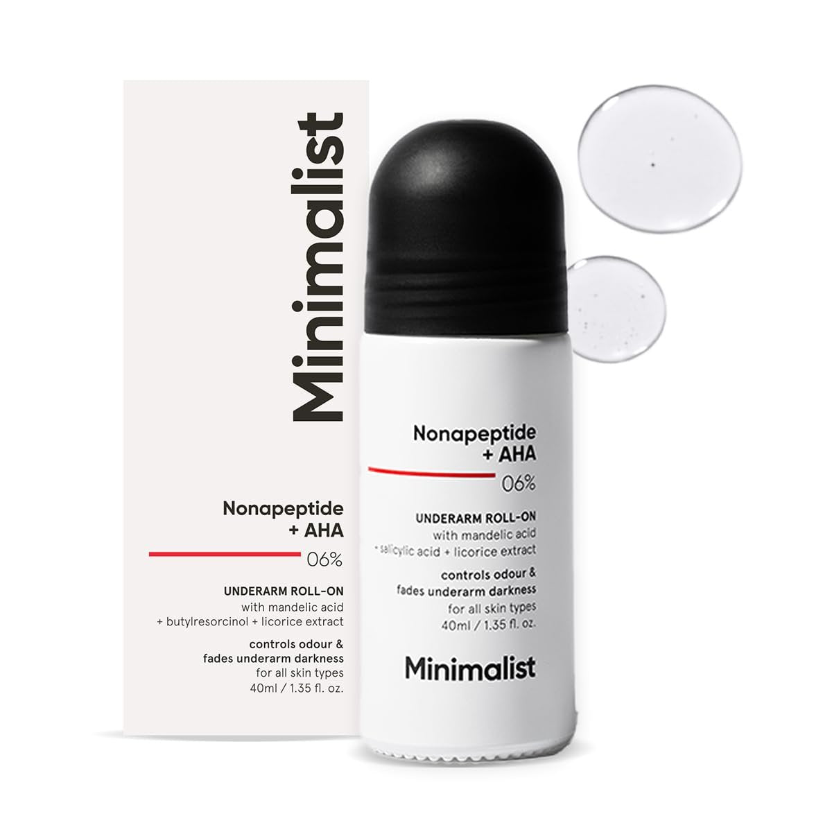 Minimalist Natural Aluminiumfreies Deodorant zur Geruchskontrolle & Aufhellung dunkler Achseln | Mit Nonapeptid + AHA BHA 06% | Unterarm-Roller | Peeling-Deo für Frauen & Männer | 1,35 Fl Oz / 40 ml
