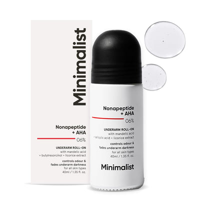 Minimalist Natural Aluminiumfreies Deodorant zur Geruchskontrolle & Aufhellung dunkler Achseln | Mit Nonapeptid + AHA BHA 06% | Unterarm-Roller | Peeling-Deo für Frauen & Männer | 1,35 Fl Oz / 40 ml