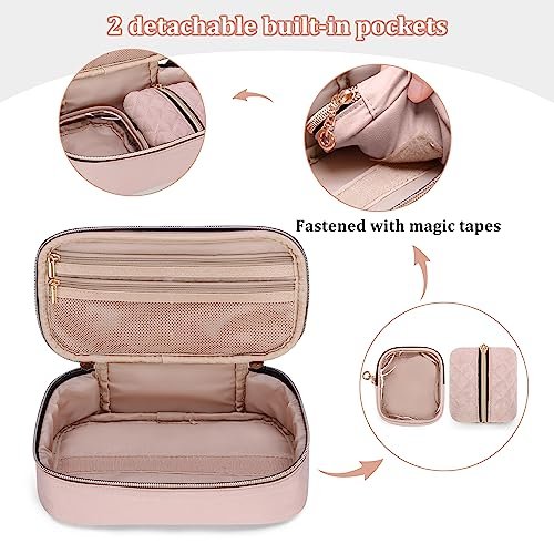 YARWO Diabetiker-Reiseetui für Blutzuckermessgerät, Teststreifen, Insulinspritzen, Aufbewahrungstasche für Diabeteszubehör mit 2 abnehmbaren und 1 zusammenklappbaren Taschen, Staubrosa (nur Tasche)