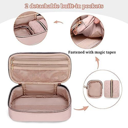 YARWO Diabetiker-Reiseetui für Blutzuckermessgerät, Teststreifen, Insulinspritzen, Aufbewahrungstasche für Diabeteszubehör mit 2 abnehmbaren und 1 zusammenklappbaren Taschen, Staubrosa (nur Tasche)