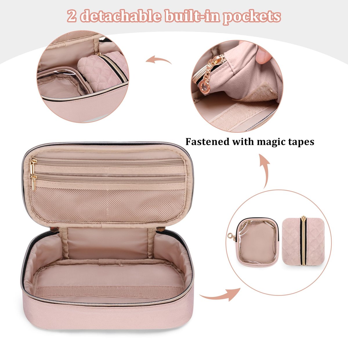 YARWO Diabetiker-Reiseetui für Blutzuckermessgerät, Teststreifen, Insulinspritzen, Aufbewahrungstasche für Diabeteszubehör mit 2 abnehmbaren und 1 zusammenklappbaren Taschen, Staubrosa (nur Tasche)
