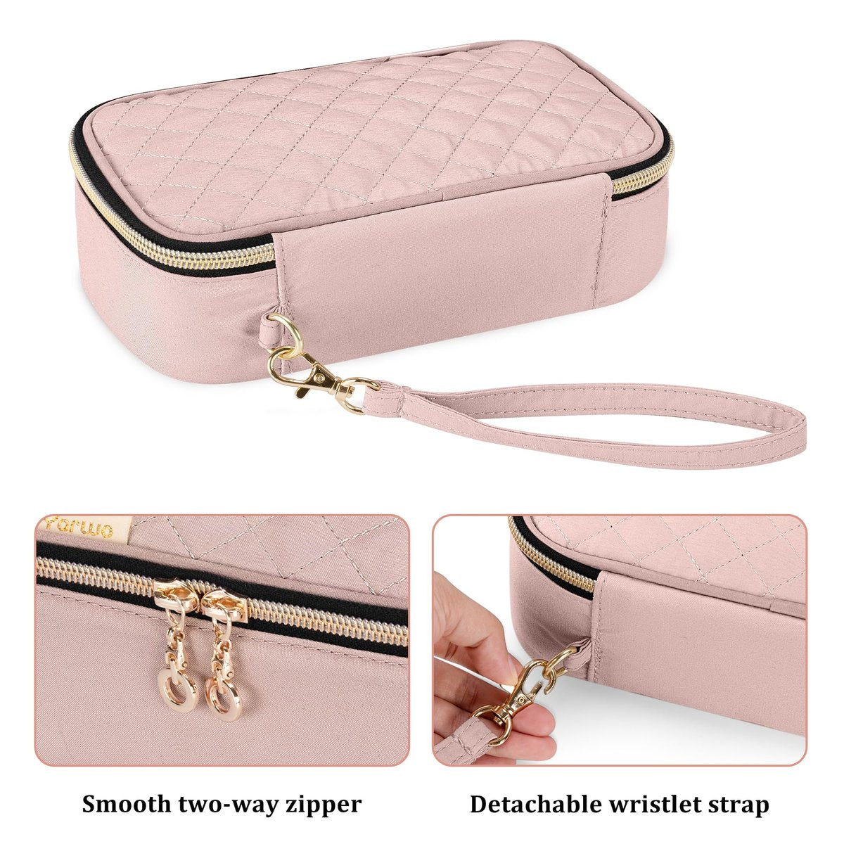 YARWO Diabetiker-Reiseetui für Blutzuckermessgerät, Teststreifen, Insulinspritzen, Aufbewahrungstasche für Diabeteszubehör mit 2 abnehmbaren und 1 zusammenklappbaren Taschen, Staubrosa (nur Tasche)