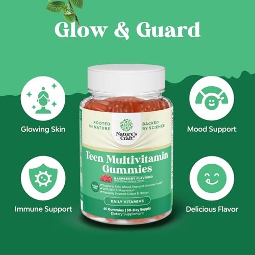 Teen Multivitamin Gummis 12-17 – Gummivitamine für Teenager für bessere Haut, Immunstärke, Stimmung & Energie – Nahrungsergänzung für Mädchen & Jungen mit Zink, Magnesium, Vitamin A, C, D & E – 60 Stück