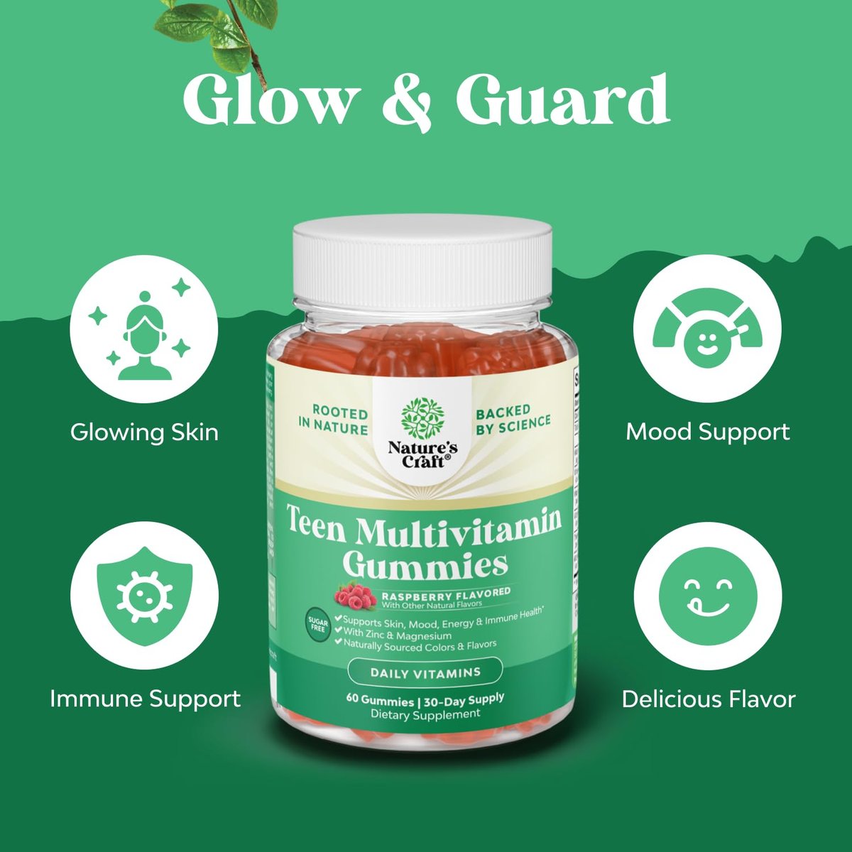 Teen Multivitamin Gummis 12-17 – Gummivitamine für Teenager für bessere Haut, Immunstärke, Stimmung & Energie – Nahrungsergänzung für Mädchen & Jungen mit Zink, Magnesium, Vitamin A, C, D & E – 60 Stück